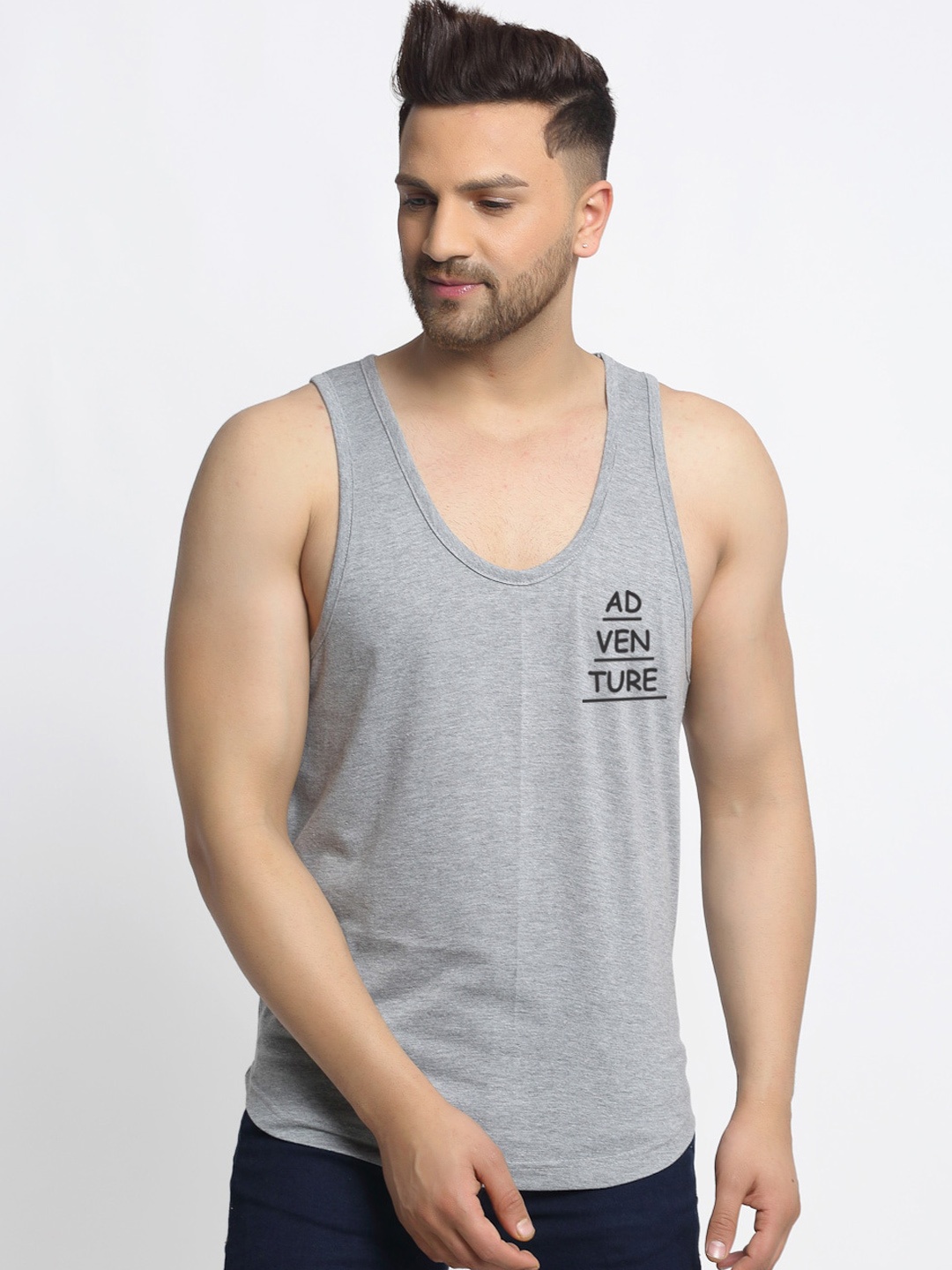 

Friskers Men Grey & Black Printed Cotton Innerwear Vests