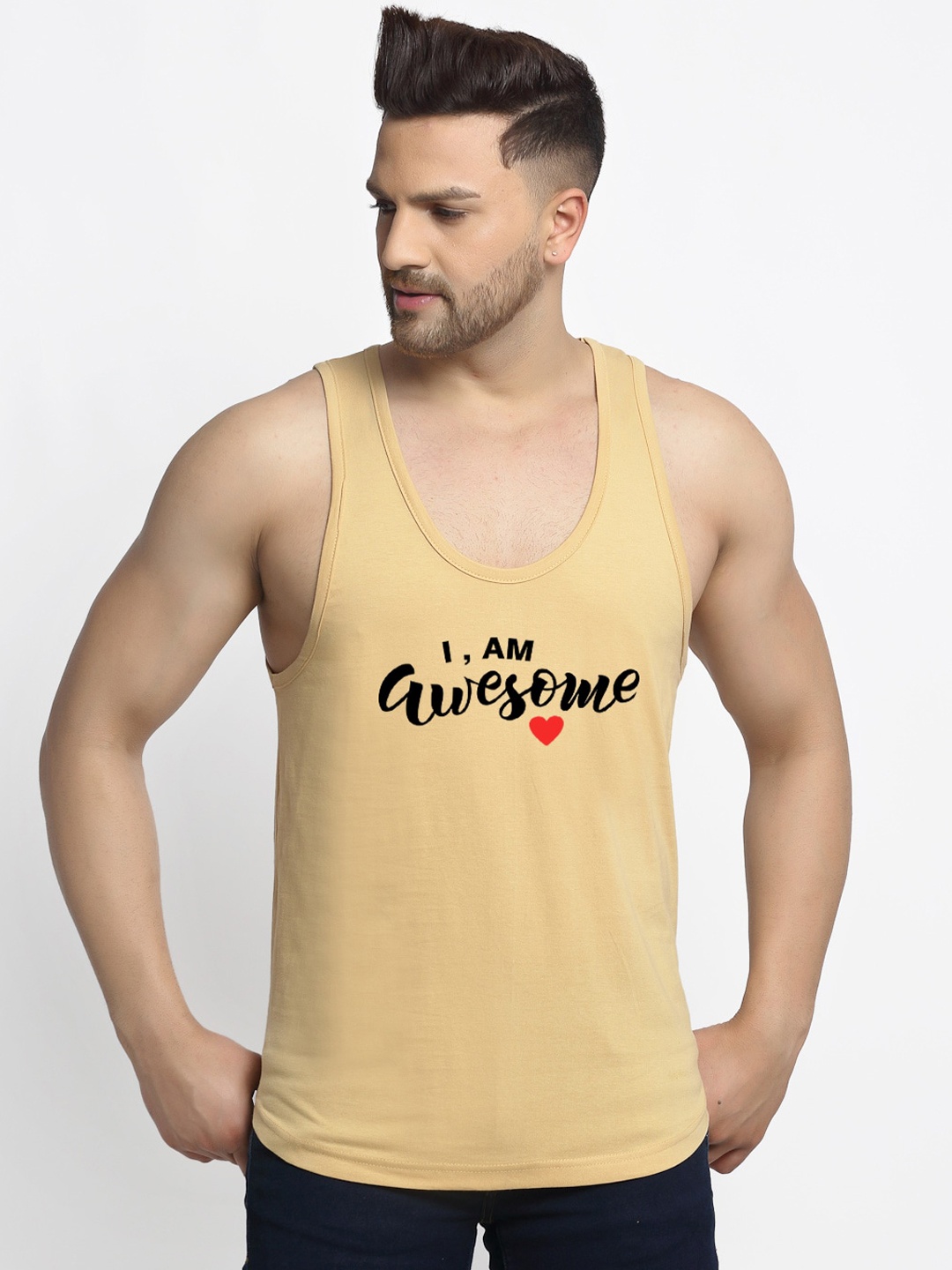 

Friskers Men Beige & Black Printed Cotton Innerwear Vests
