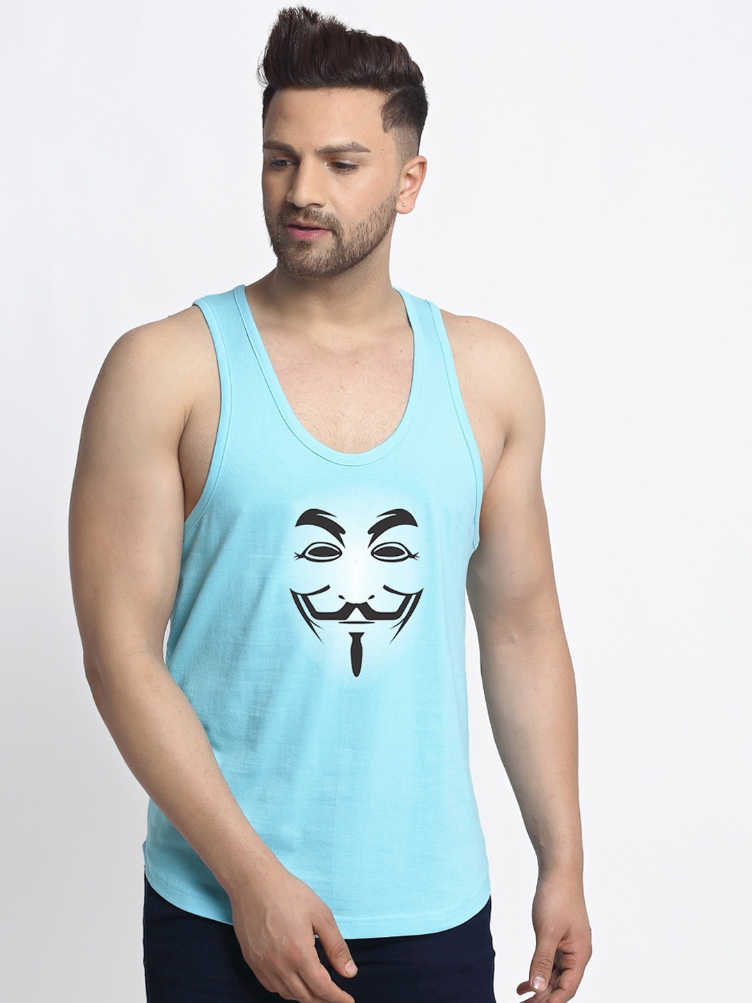 

Friskers Men Turquoise Blue Printed Face Innerwear Vests