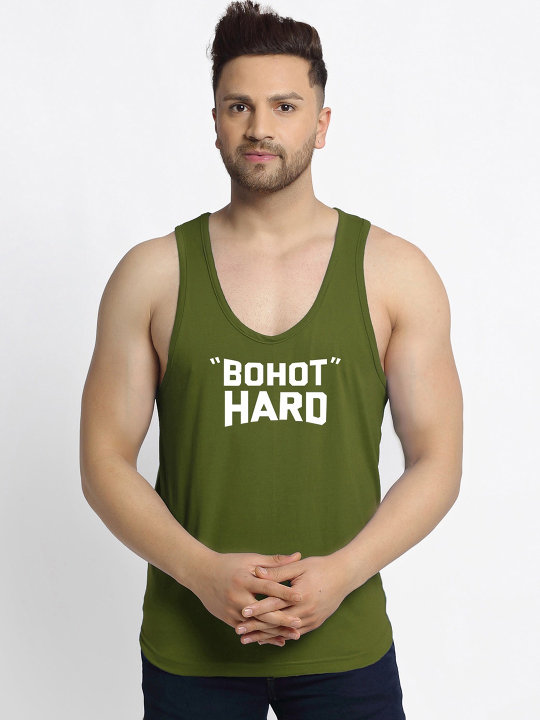 

Friskers Men Olive Green & White Printed Cotton Innerwear Vests