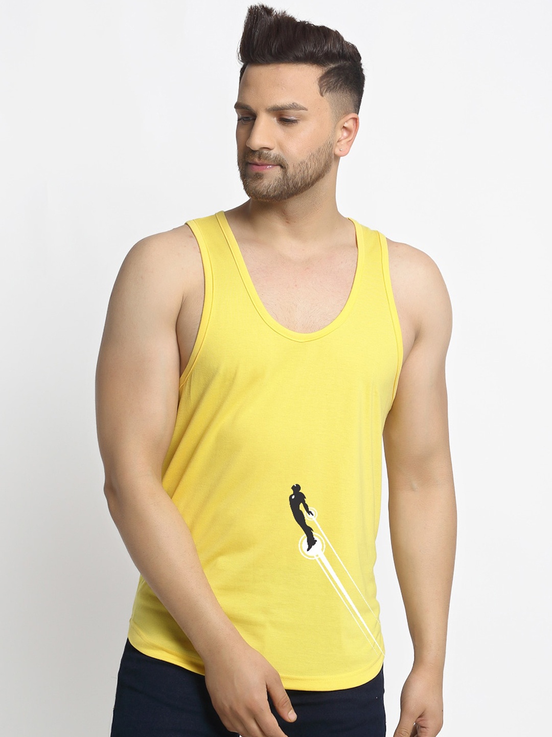 

Friskers Men Yellow Printed Innerwear Vests