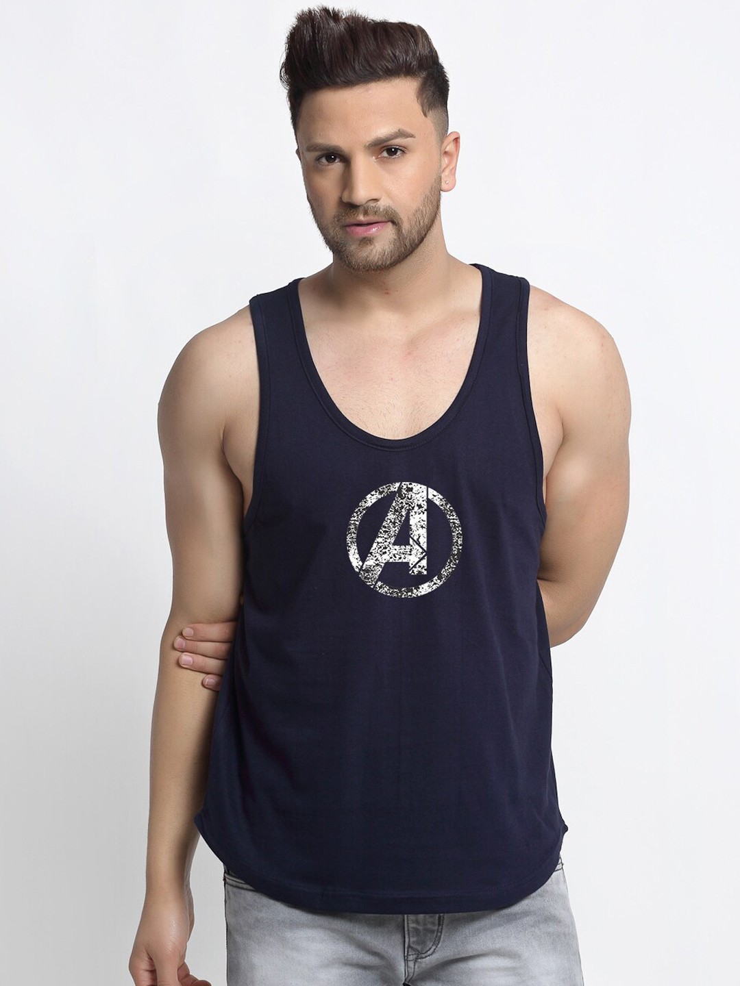 

Friskers Men Navy Blue Printed Avenger Innerwear Vests