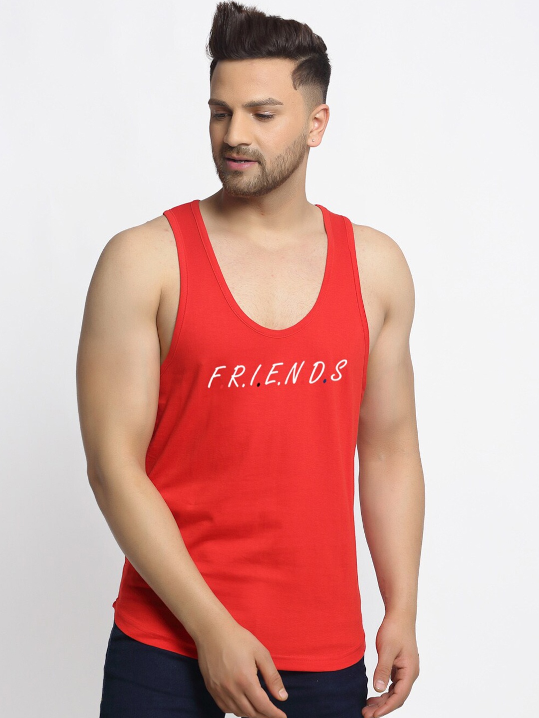 

Friskers Men Red & White Printed Cotton Innerwear Vests