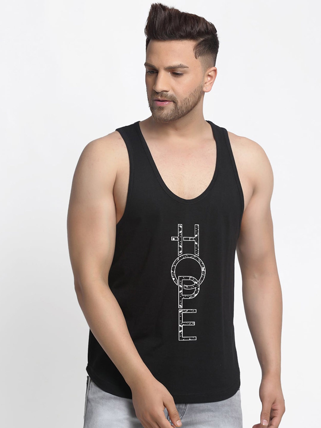 

Friskers Men Black & White Printed Cotton Innerwear Vests