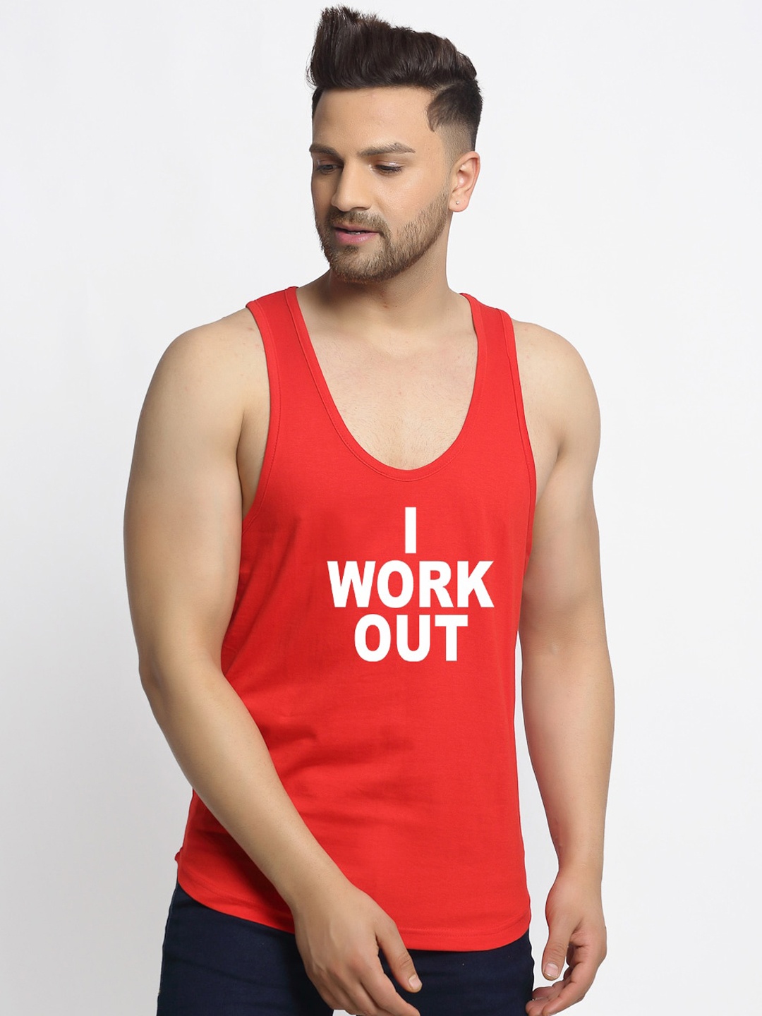

Friskers Men Red & White Printed Cotton Innerwear Vests