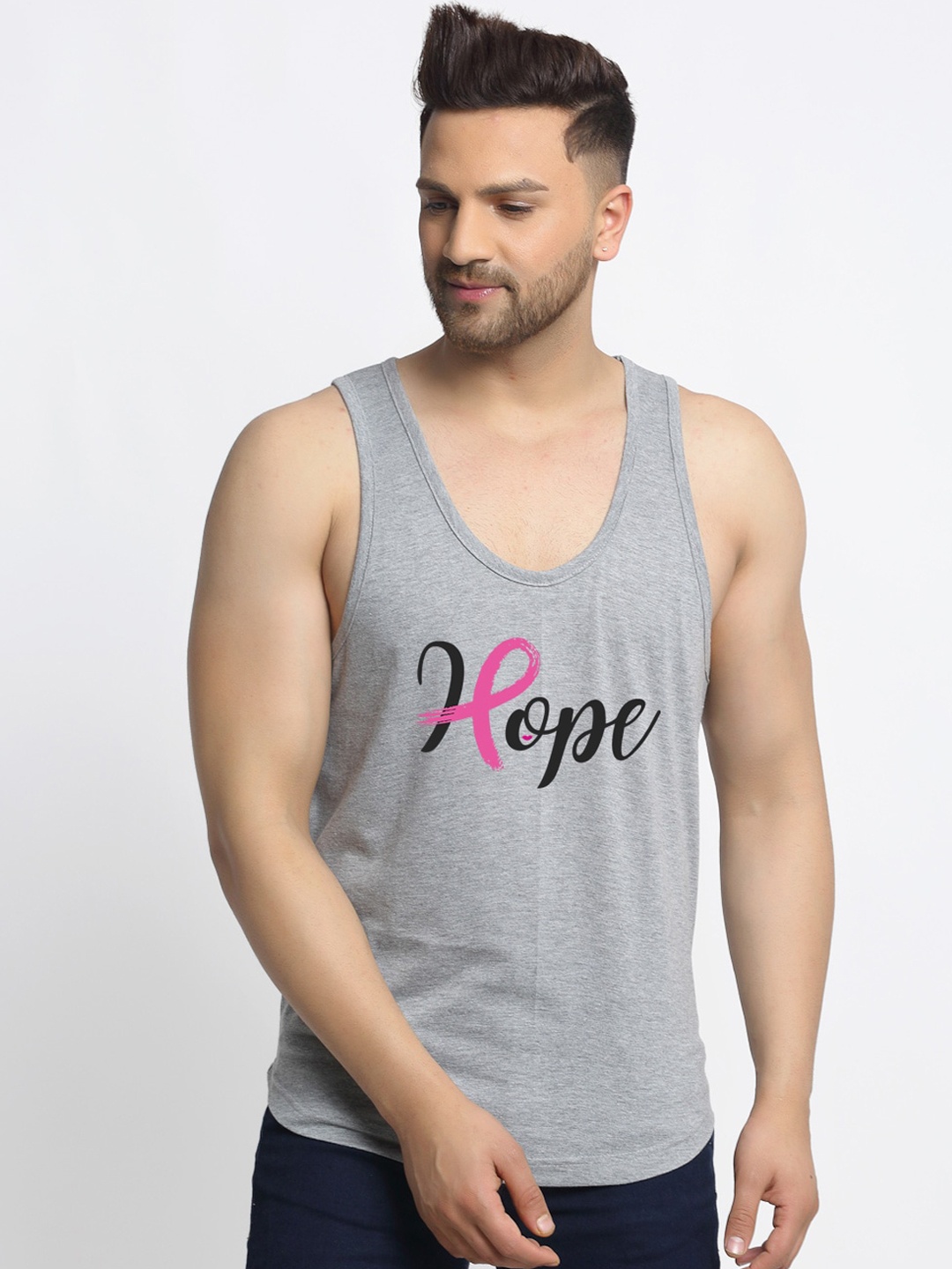 

Friskers Men Grey & Black Printed Cotton Innerwear Vests