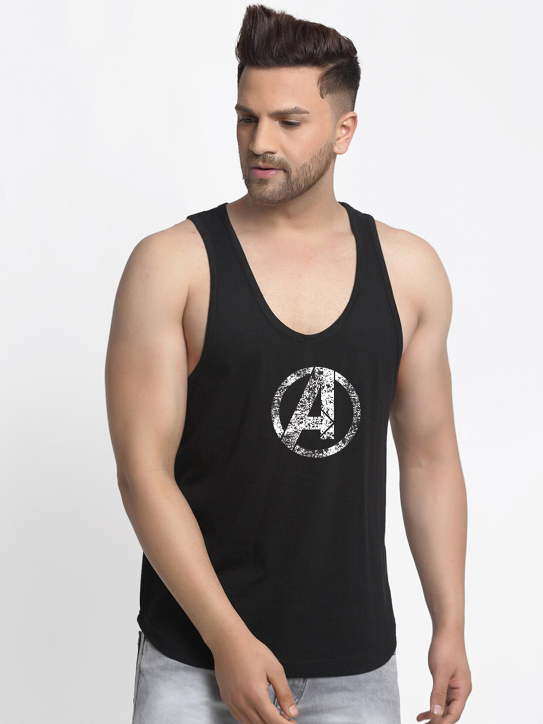 

Friskers Men Black & White Printed Cotton Innerwear Vests