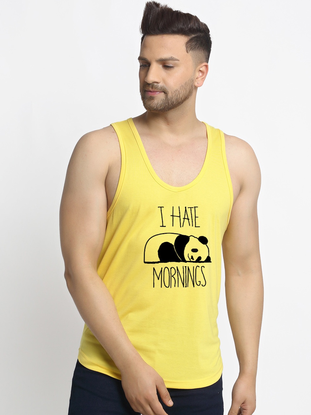 

Friskers Men Yellow & Black Printed Cotton Innerwear Vests