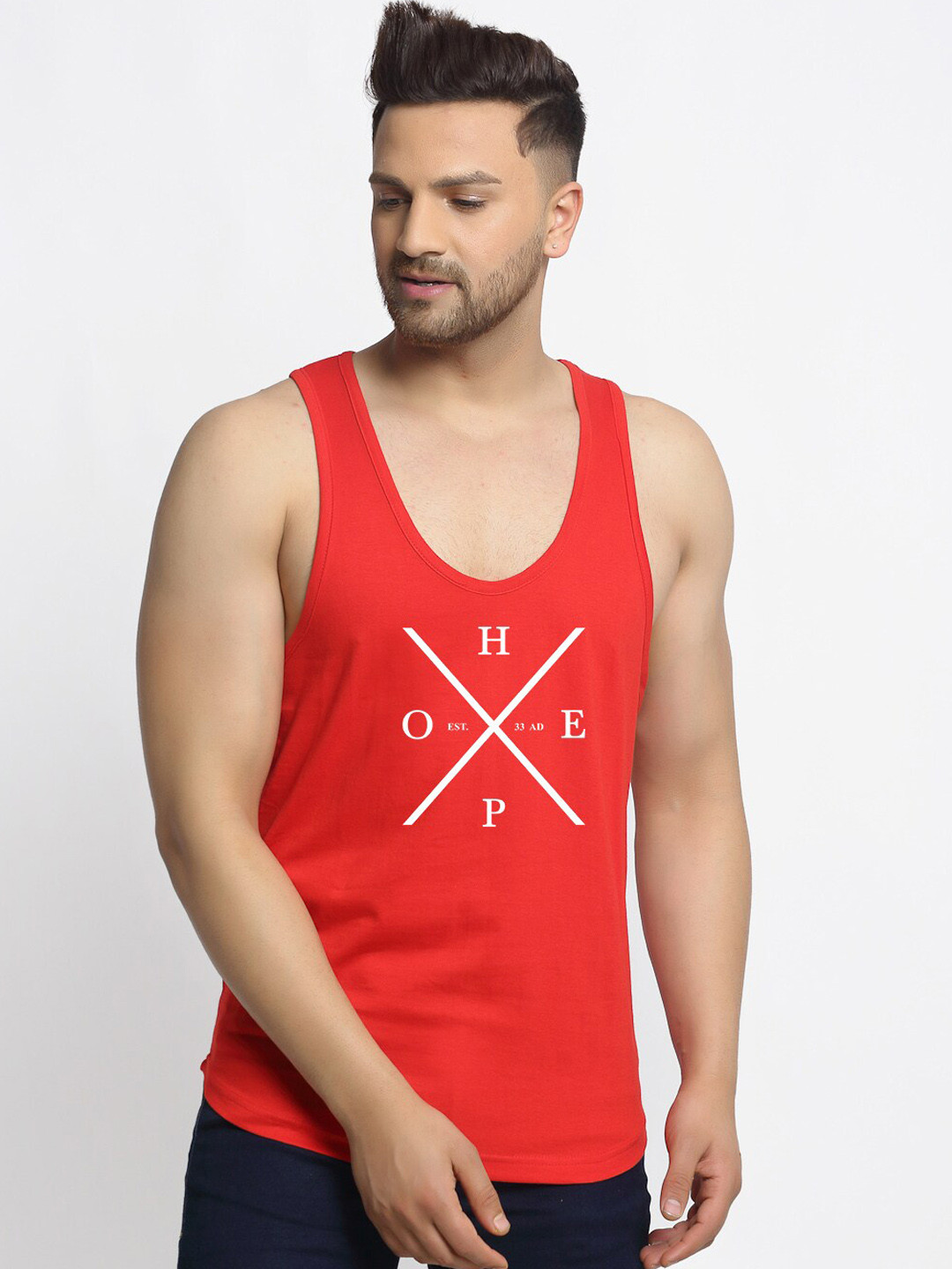 

Friskers Men Red & White Printed Cotton Innerwear Vests