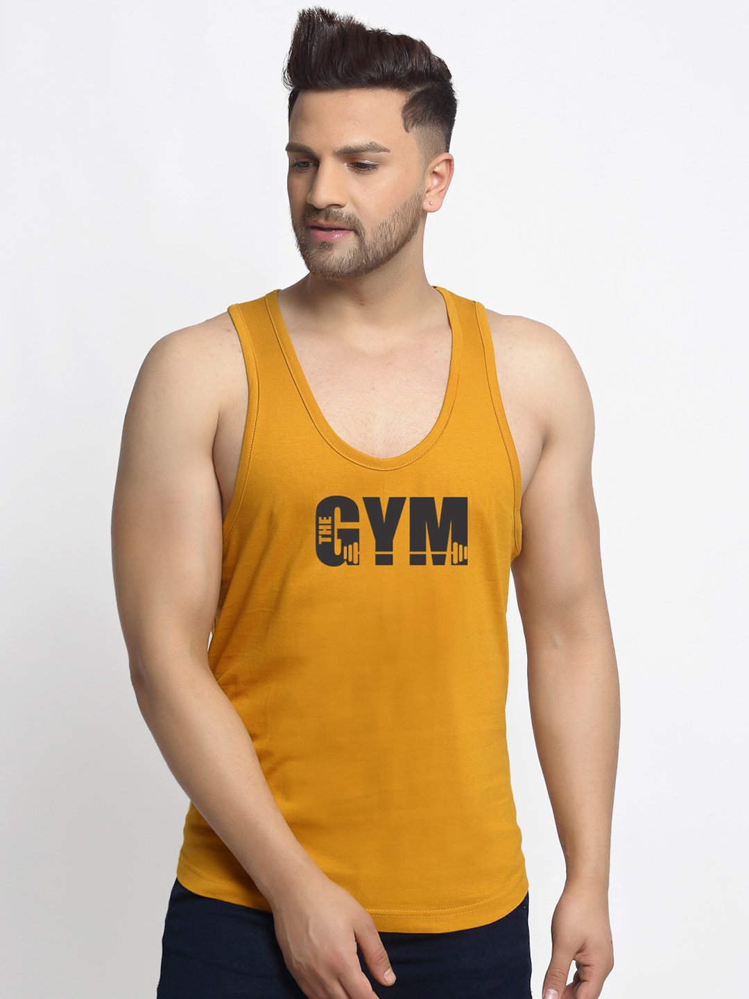 

Friskers Men Gold Printed Innerwear Vests