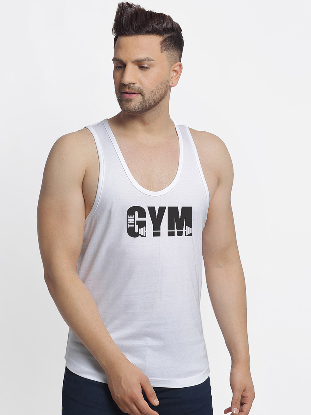 

Friskers Men White & Black Printed Cotton Innerwear Vests