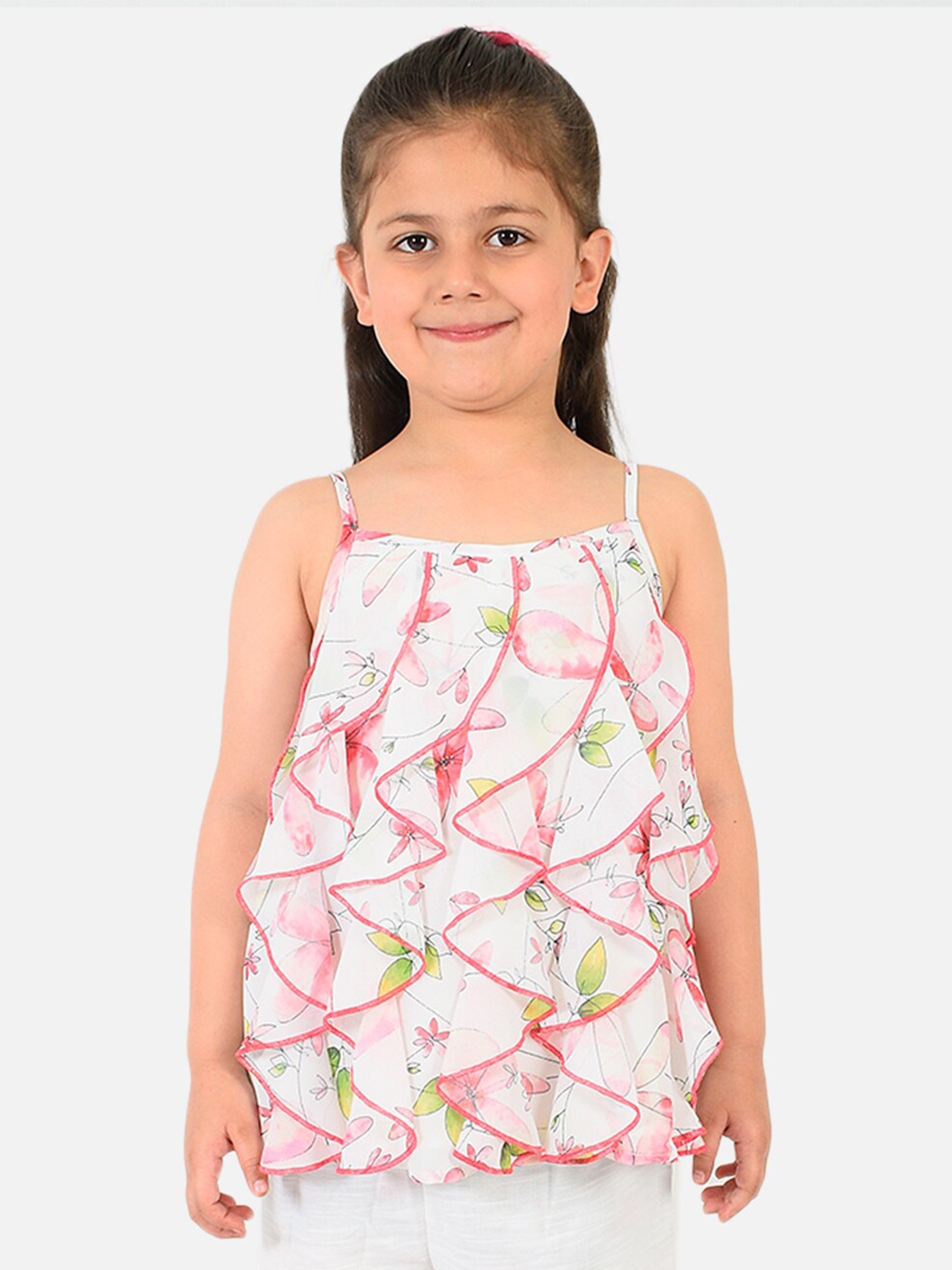 

Nauti Nati Multicoloured Tropical Print Ruffles Georgette Top, Multi