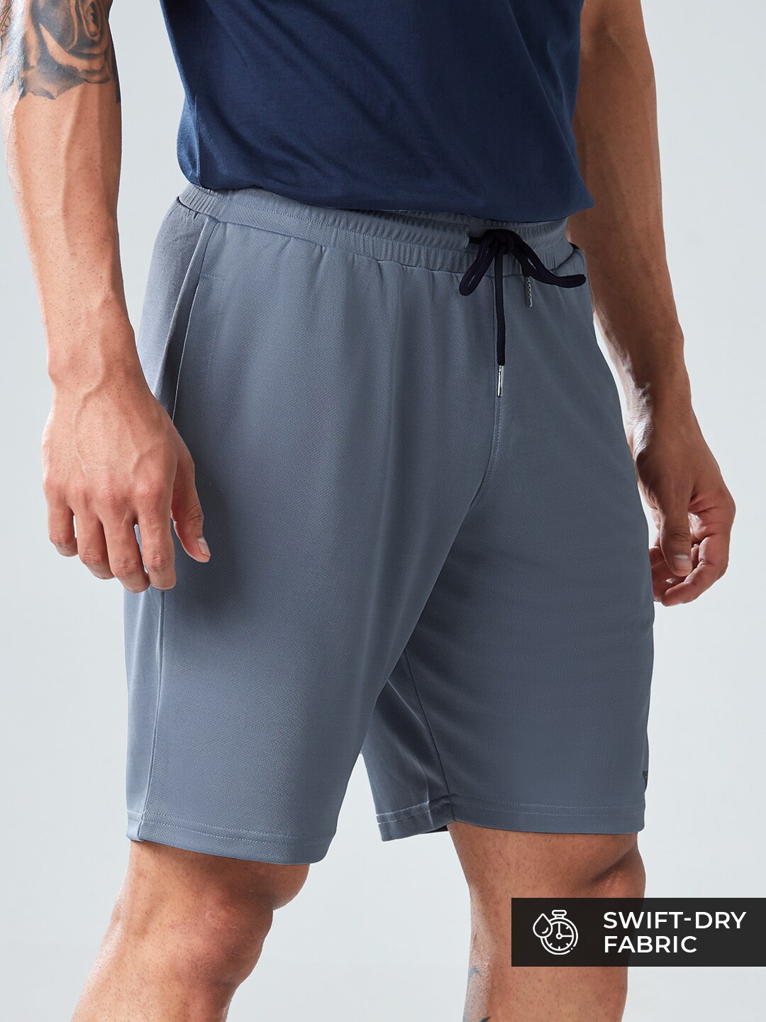 

The Souled Store Men Navy Blue Typography Printed Iron Man Sports Shorts