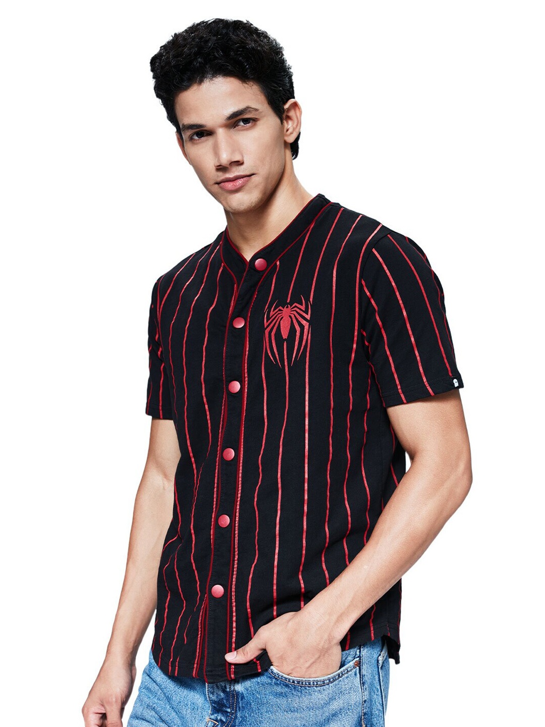 

The Souled Store Men Black Striped Spider man Casual Shirt