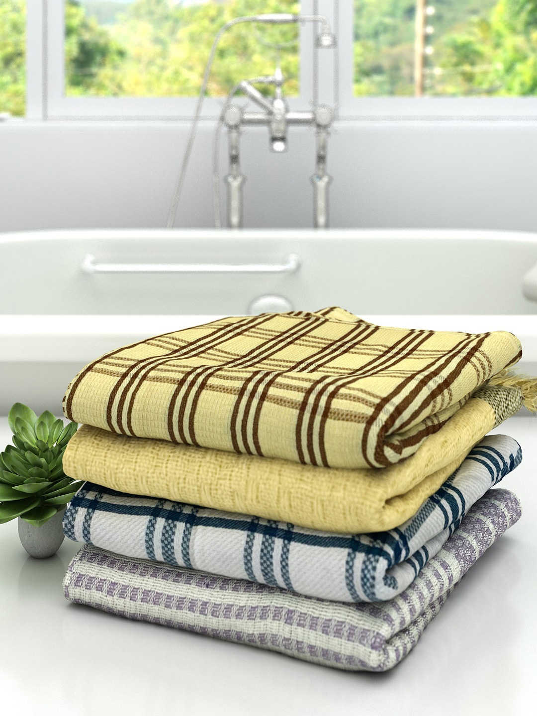 

Athom Trendz Set Of 4 Striped 210 GSM Cotton Bath Towels, Yellow