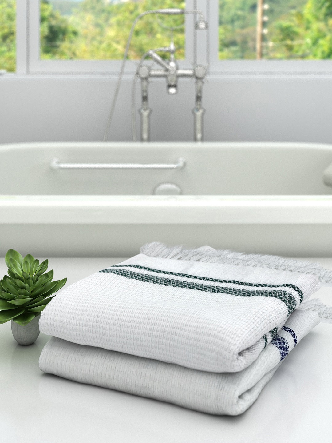

Athome by Nilkamal Set Of 2 Solid Cotton 210 GSM Bath Towels, Blue