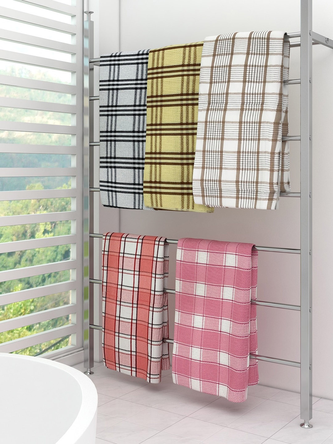 

Athom Trendz Set of 5 Yellow & Pink Checked Cotton Lightweight 210 GSM Bath Towels