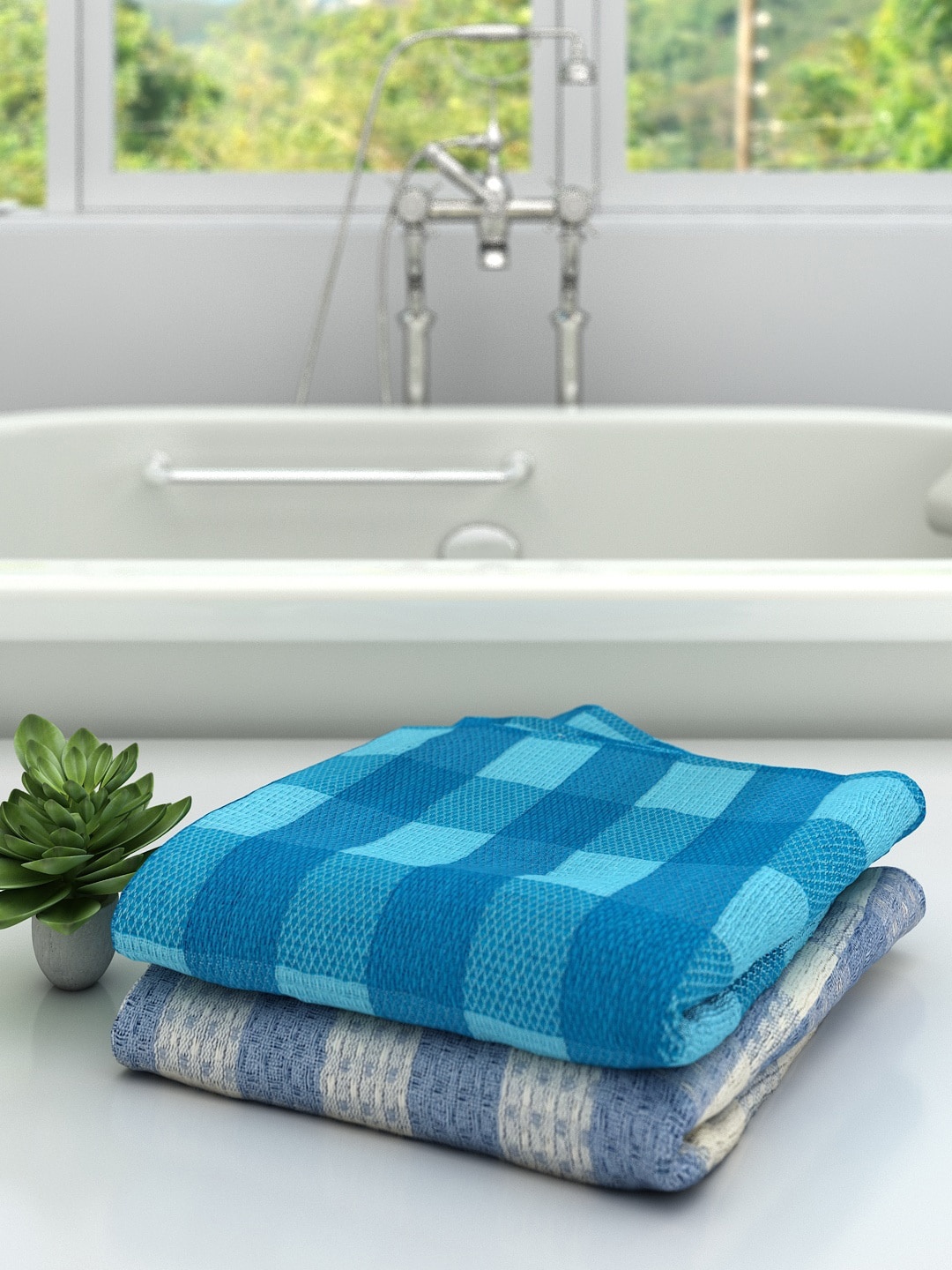 

Athom Trendz Pack Of 2 Checked Pure Cotton 210 GSM Bath Towel, White