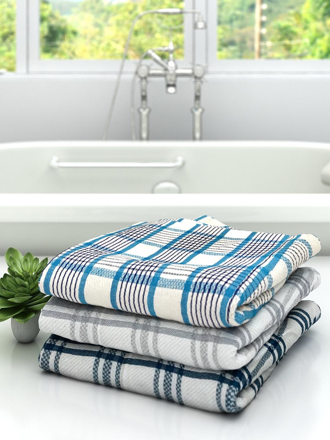 

Athom Trendz Pack Of 3 Checked Pure Cotton 210 GSM Bath Towel, White