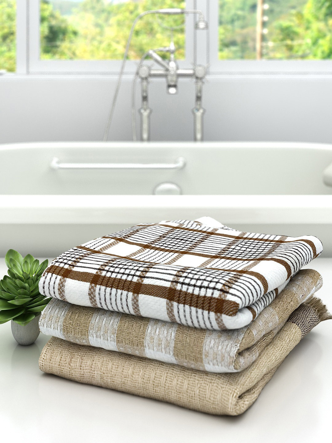 

Athom Trendz Pack Of 3 Checked Pure Cotton 210 GSM Bath Towel, White