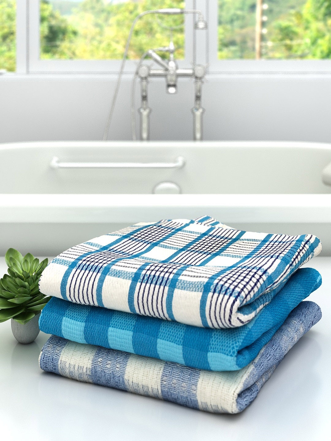 

Athom Trendz Pack Of 3 Checked Pure Cotton 210 GSM Bath Towel, White