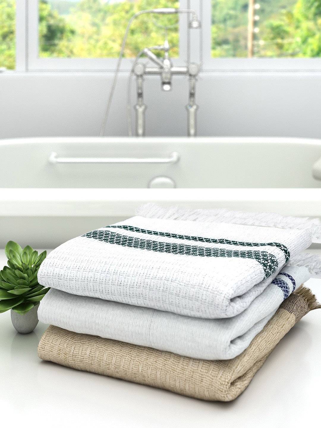 

Athom Trendz Pack of 3 Solid Pure Cotton 210 GSM Lightweight Bath Towels, Multi