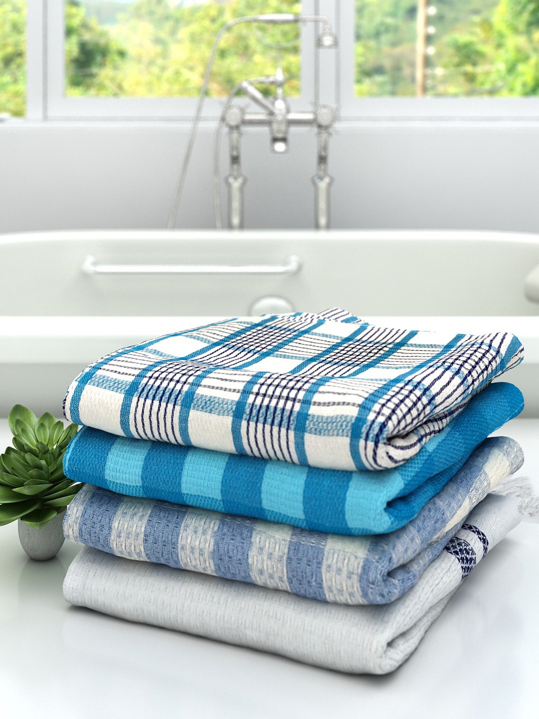 

Athom Trendz Set of 4 Checked Pure Cotton 210 GSM Lightweight Bath Towels, Multi