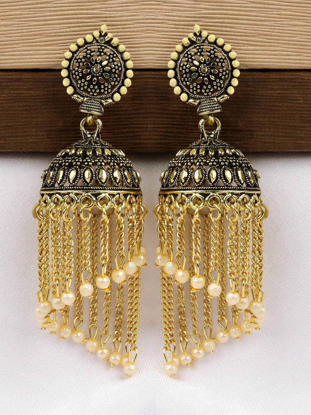 

Fashion Frill Gold-Toned Contemporary Jhumkas Earrings