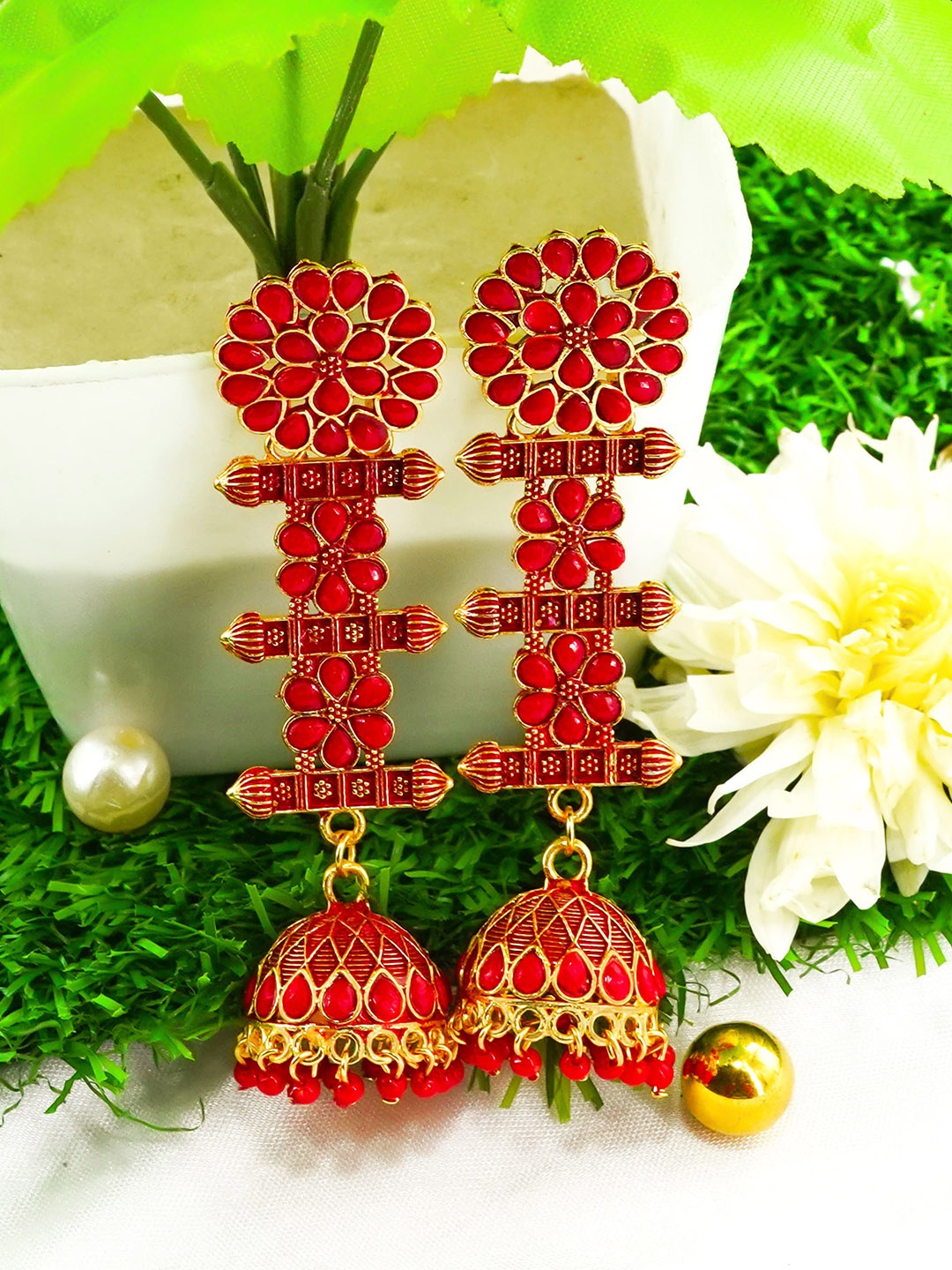 

Fashion Frill Red Contemporary Jhumkas Earrings