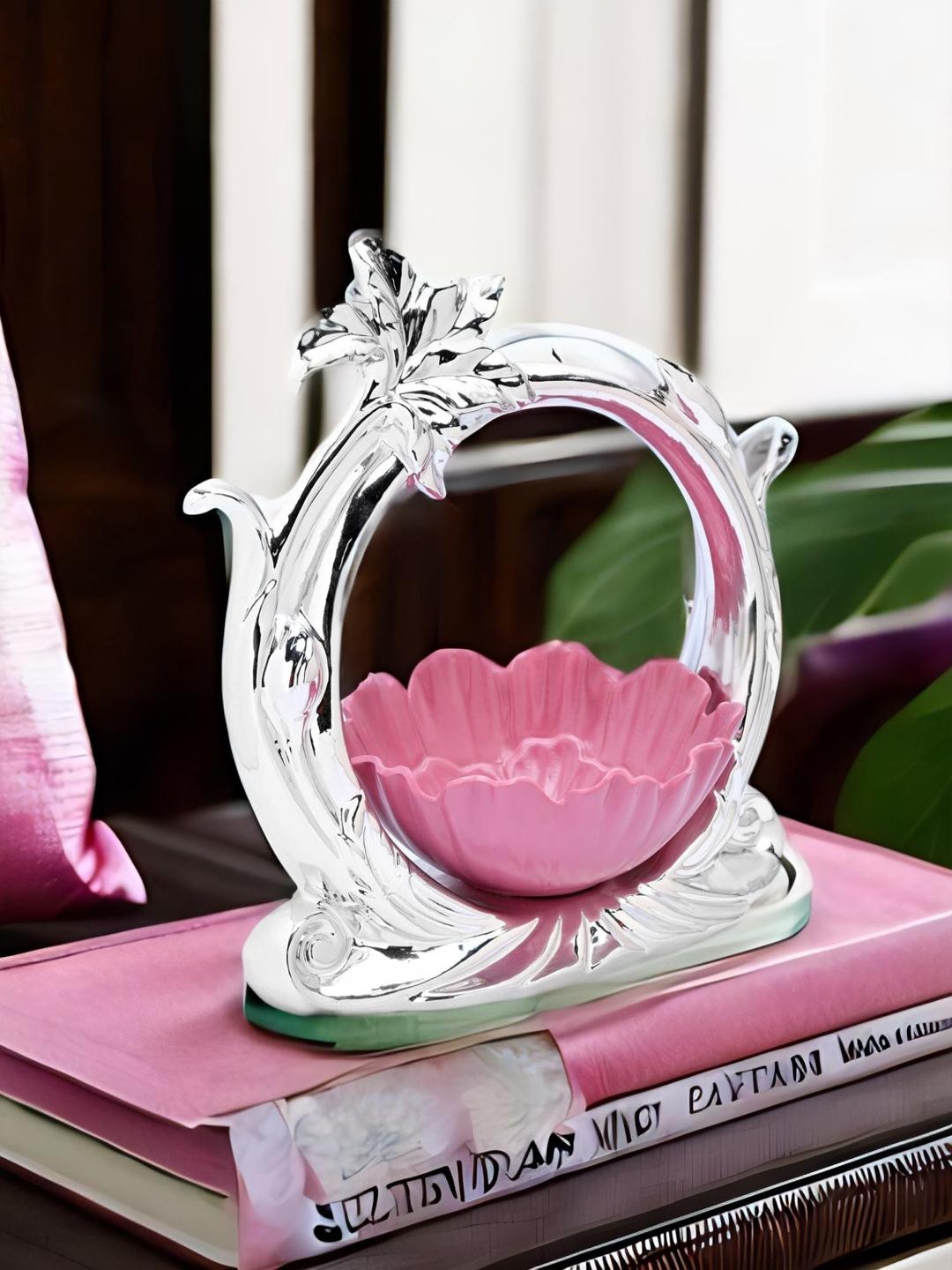 

Athome by Nilkamal Pink & Silver-Toned Leaf Bowl