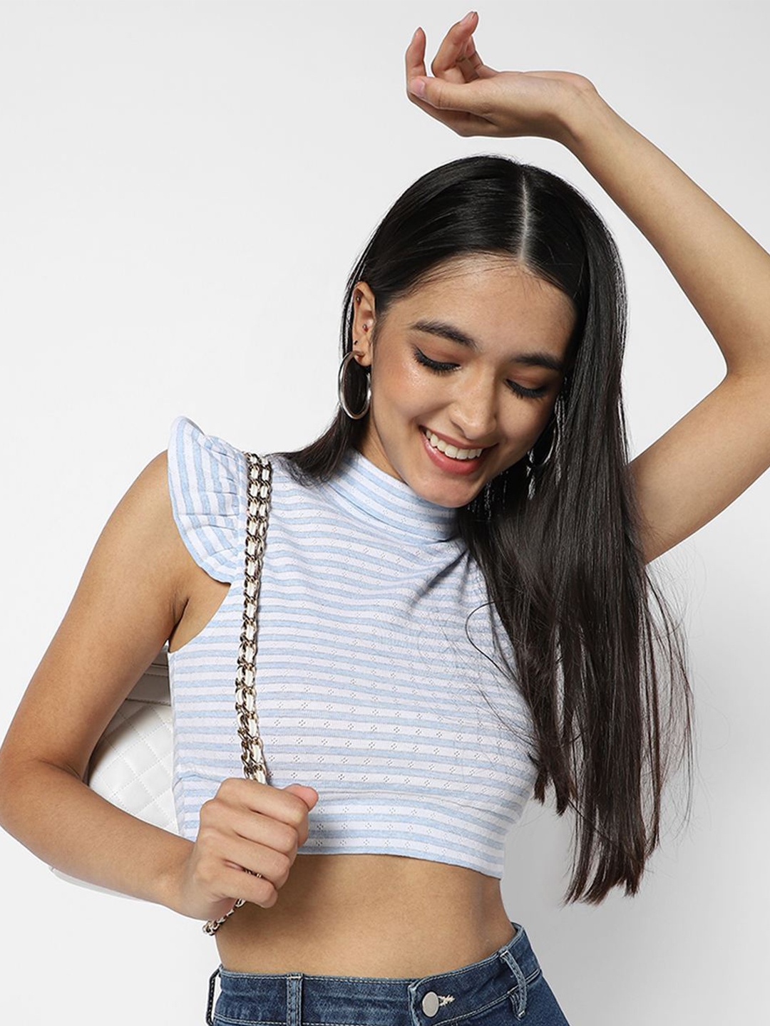 

VASTRADO Women Blue & White Striped Top