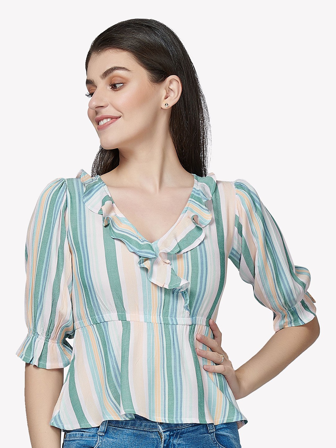 

VASTRADO Women Multicoloured Striped Top, Multi