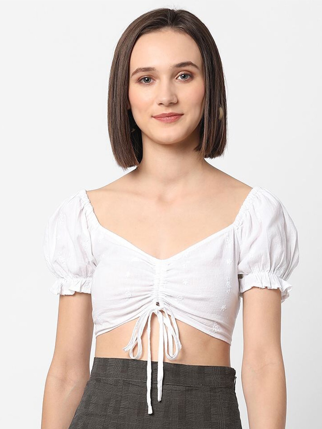 

VASTRADO Women White Sweetheart Neck Crop Top