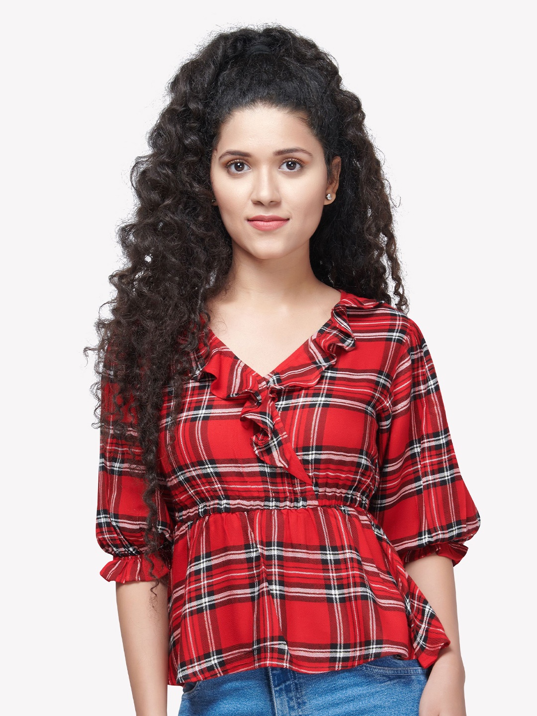

VASTRADO Multicoloured Checked Wrap Top, Multi