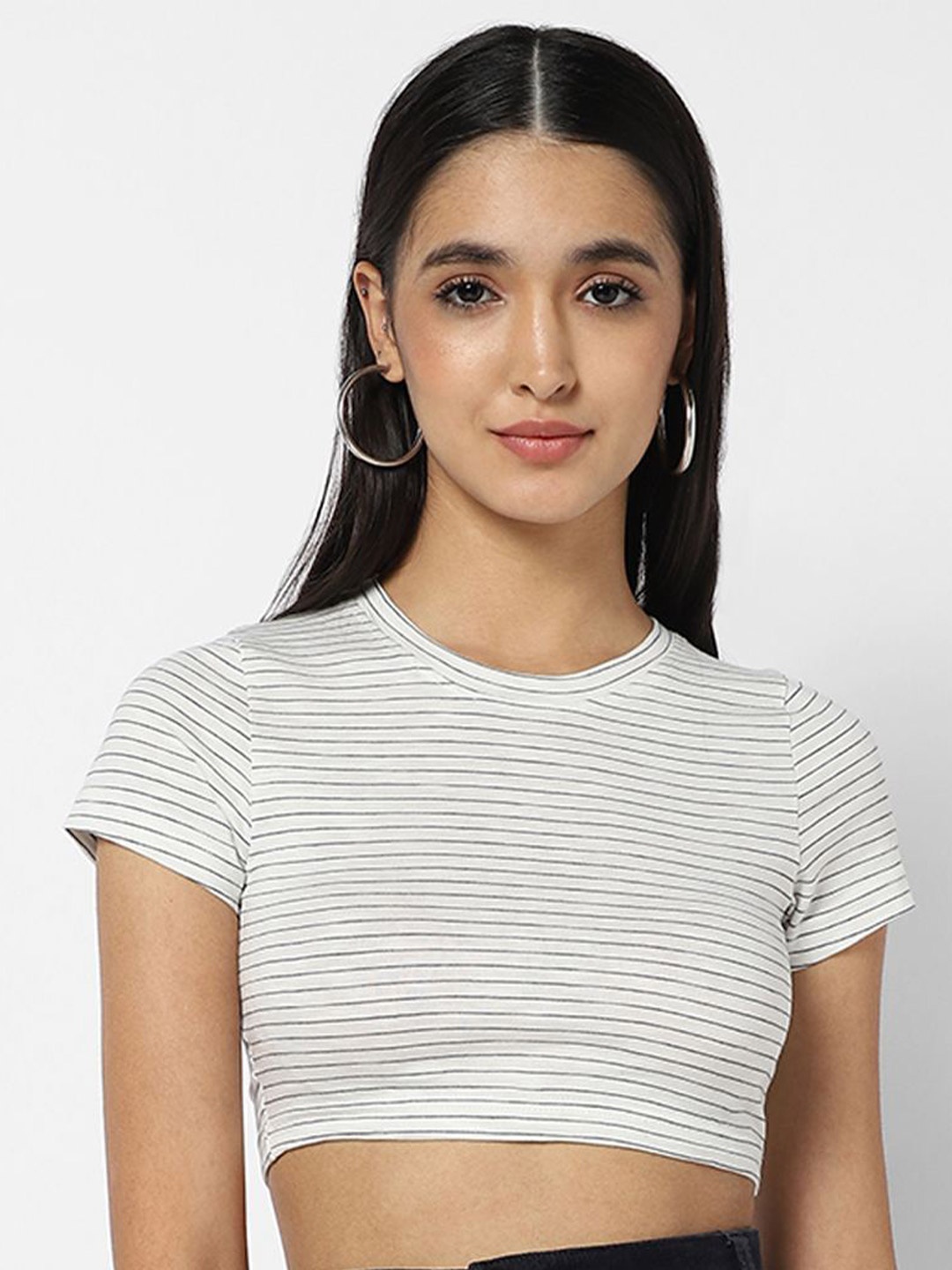 

VASTRADO White Striped Pure Cotton Crop Top