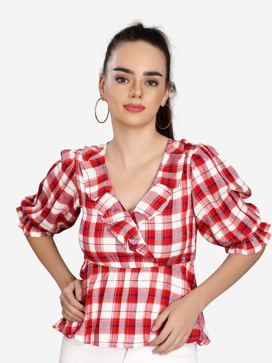 

VASTRADO Women Multicoloured Checked Styled Back Top, Multi