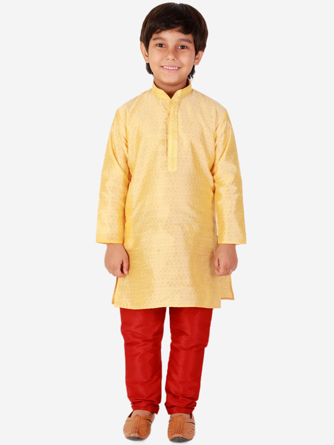 

Pro-Ethic STYLE DEVELOPER Boys Yellow Pure Silk Kurta with Pyjamas