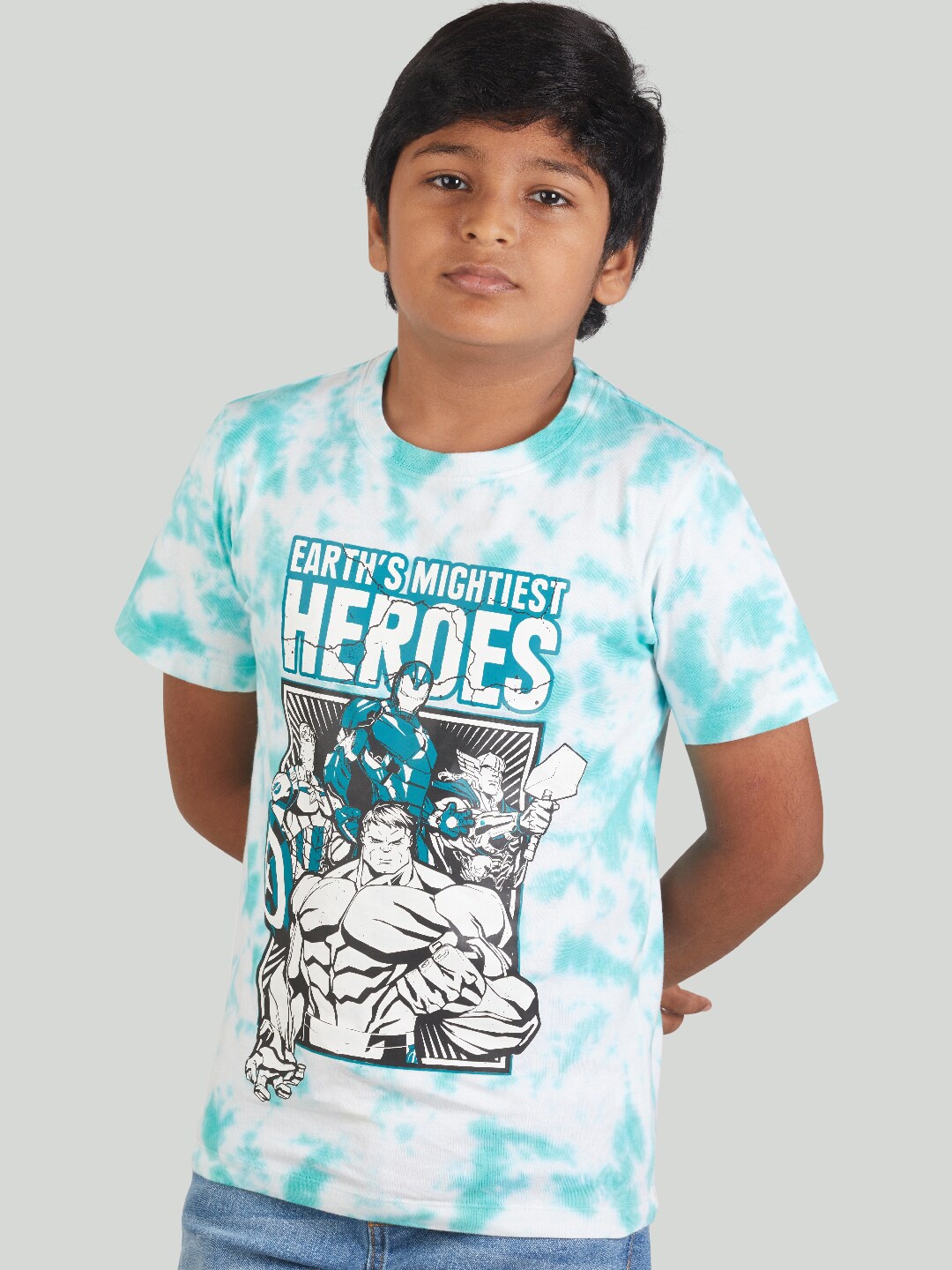 

Zalio Boys White Dyed Avengers Printed T-shirt