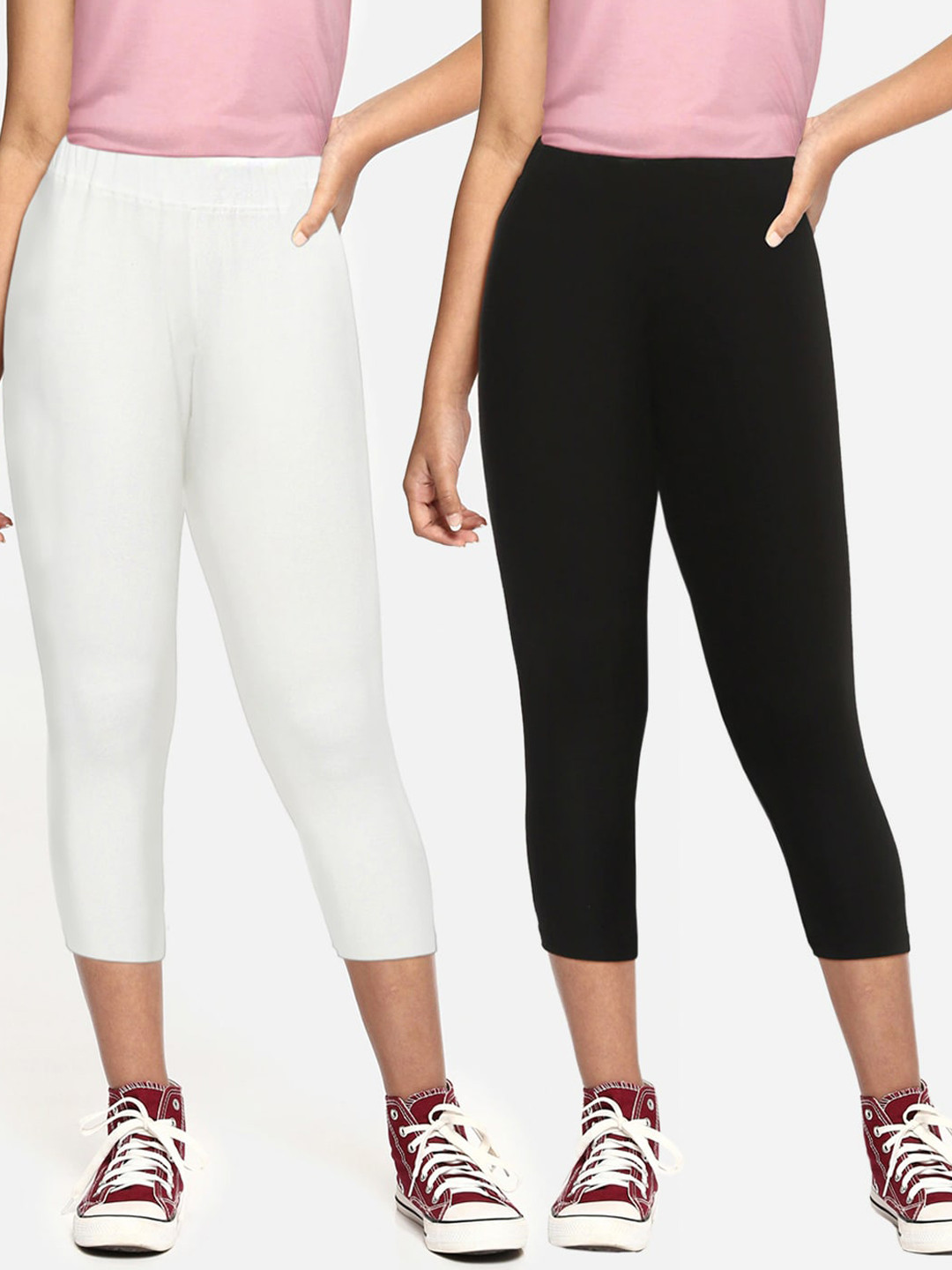 

SEYBIL Girls Pack of 2 Solid Capri Leggings, Black