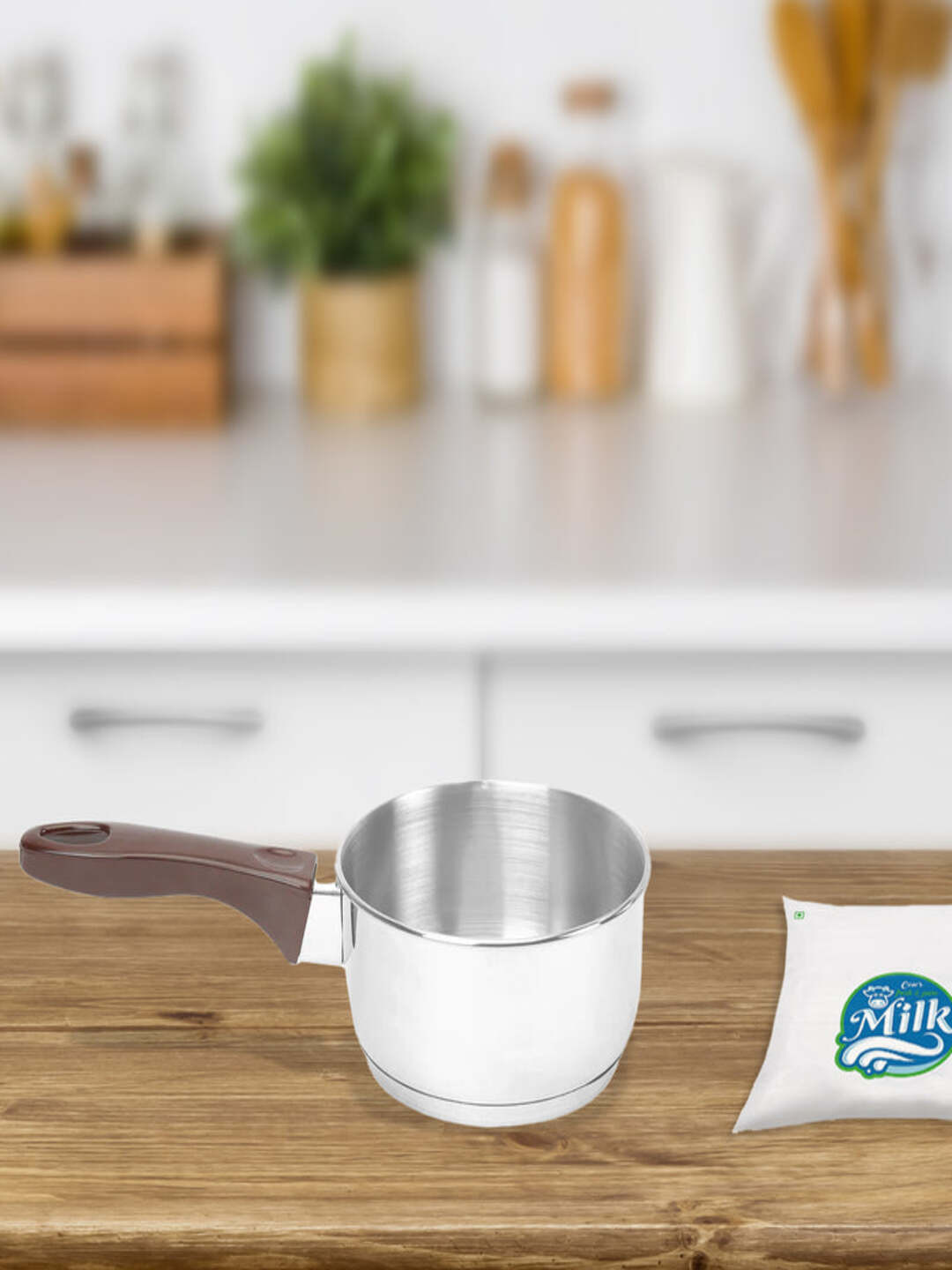 

Athome by Nilkamal Silver-Toned Solid Milk Pan