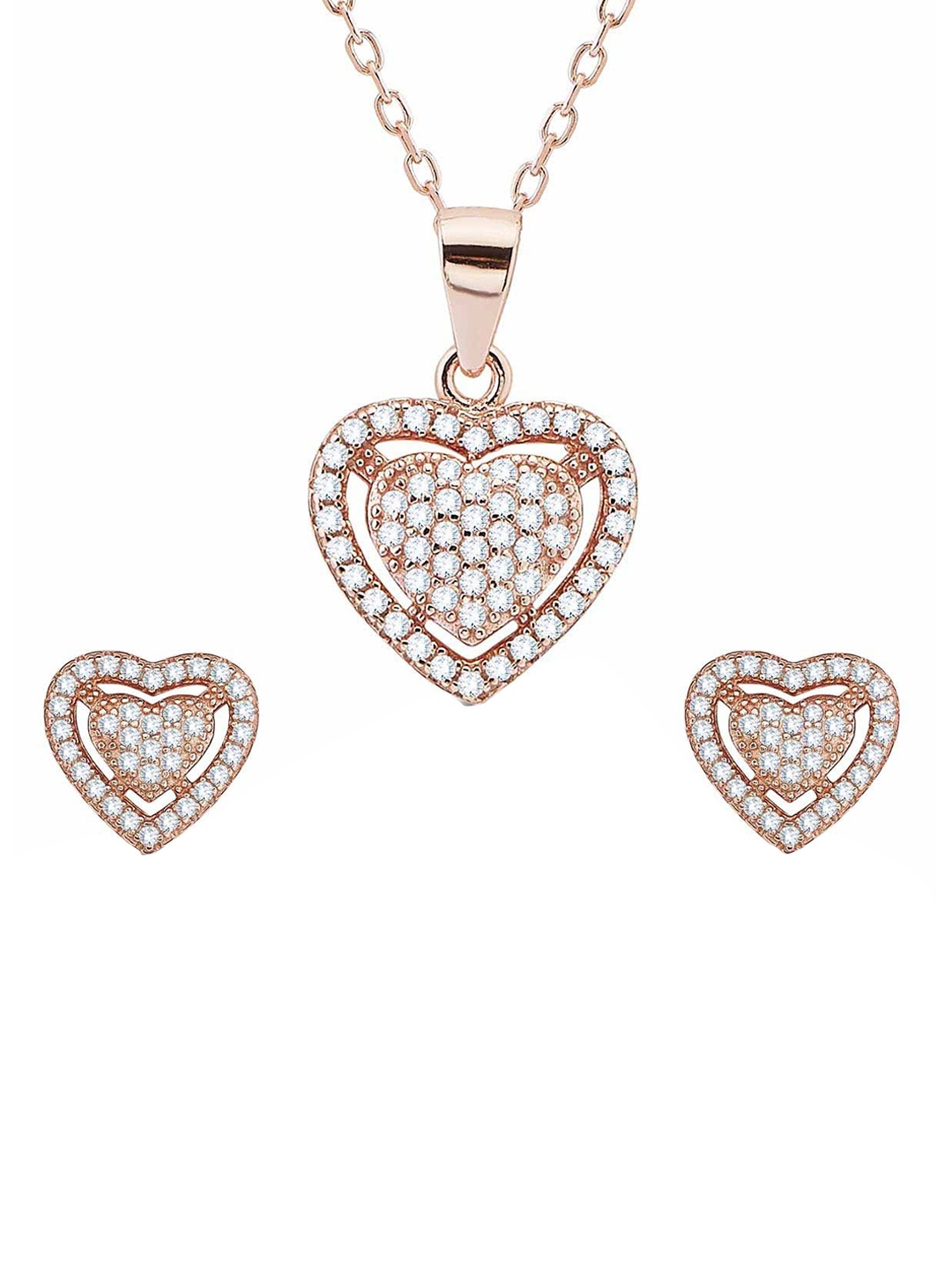 

ANAYRA Silver Heart Shaped Pendent With Chain & Earrings Jewellery Set