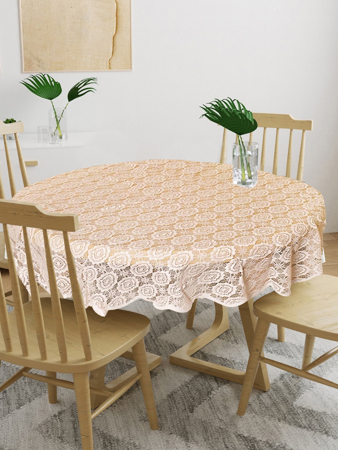 

WEAVERS VILLA Beige Round 4 Seater Table Cover