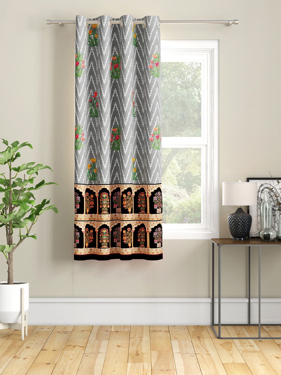 

SEJ by Nisha Gupta Grey & Green Window Curtain