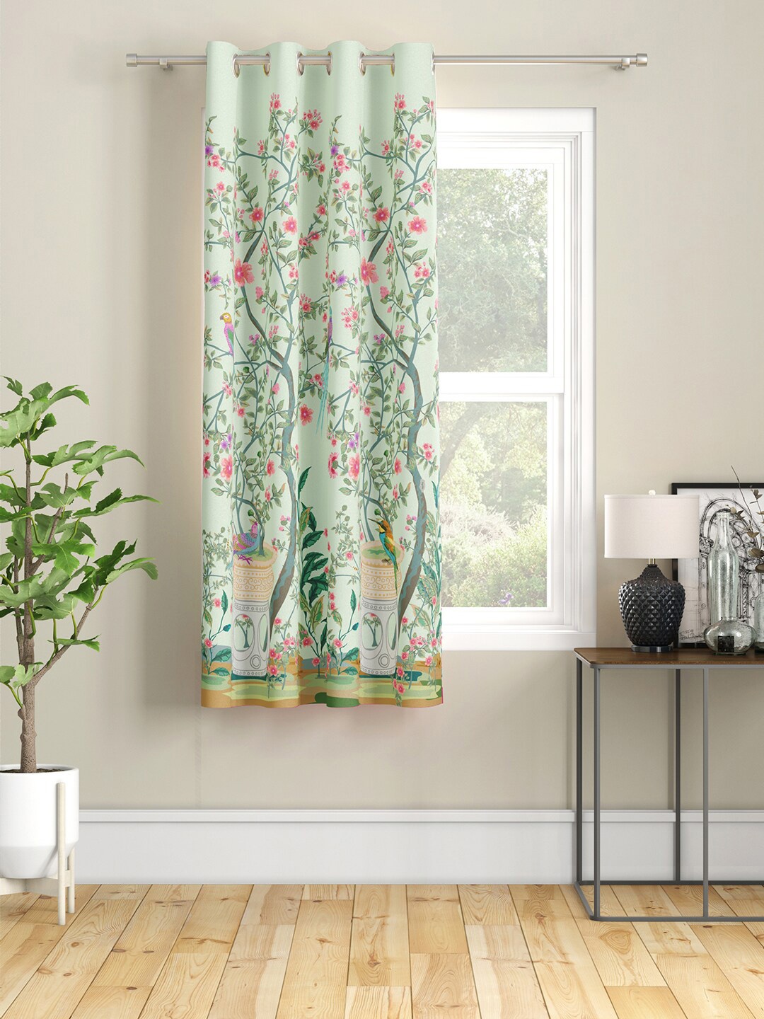 

SEJ by Nisha Gupta Green & Pink Floral Window Curtain
