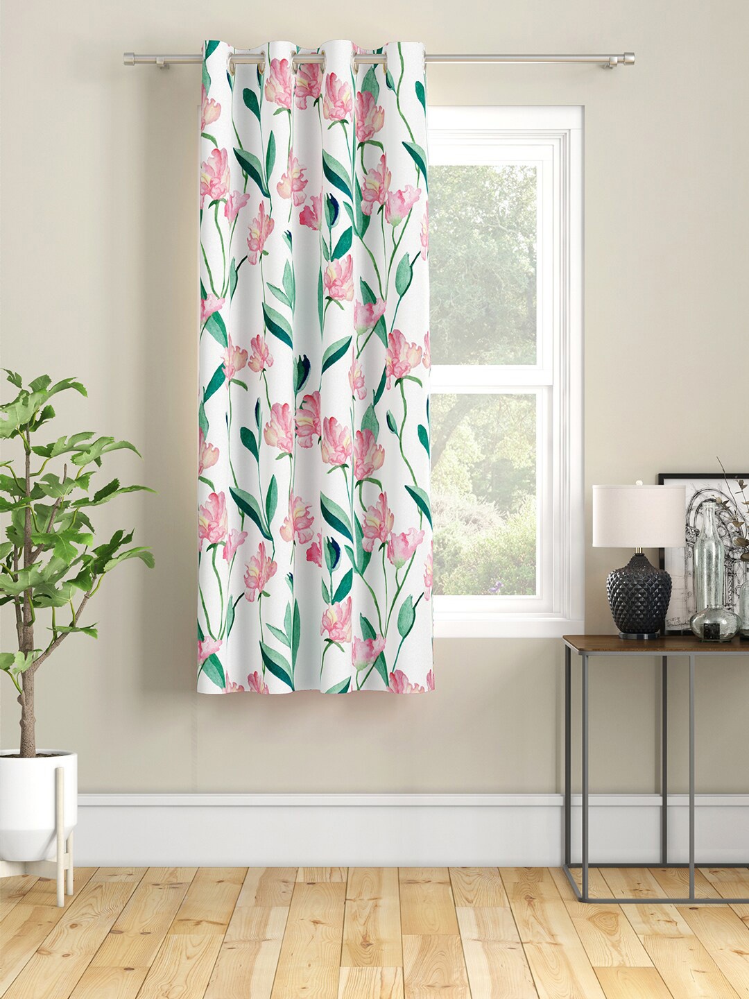 

SEJ by Nisha Gupta White & Pink Floral Window Curtain