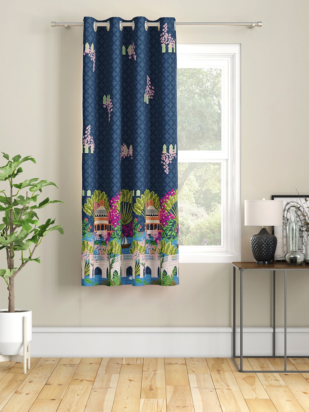 

SEJ by Nisha Gupta Blue & Pink Floral Window Curtain