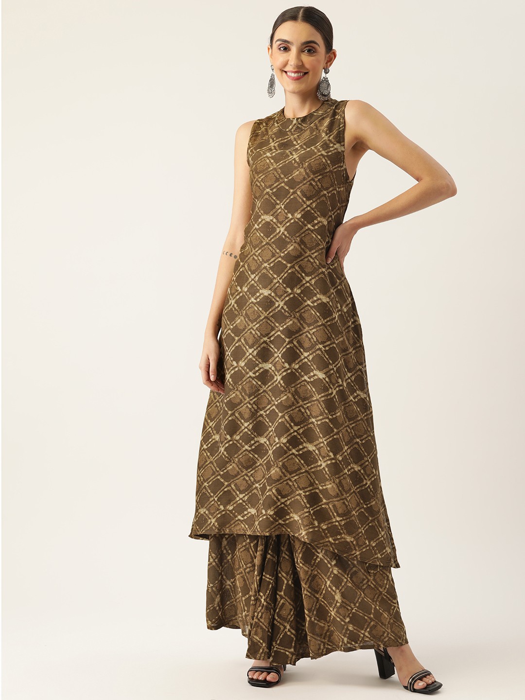 

InWeave Women Brown Printed Kurta with Palazzos