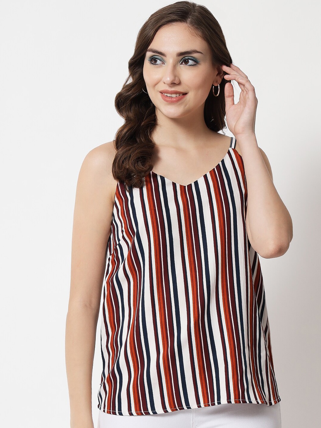 

PURYS White Striped Crepe Top