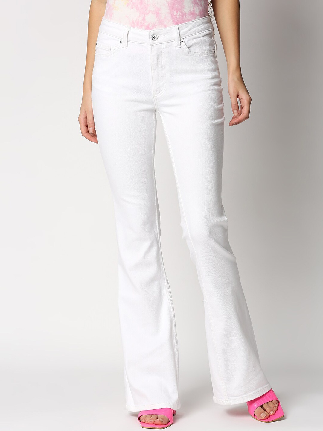 

LOVEGEN Women White Comfort Wide Leg Low Distress Stretchable Jeans
