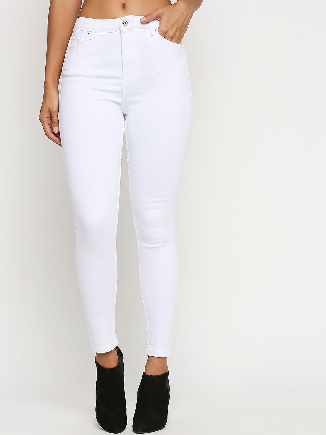 

LOVEGEN Women White Comfort Skinny Fit High-Rise Mildly Distressed Stretchable Jeans